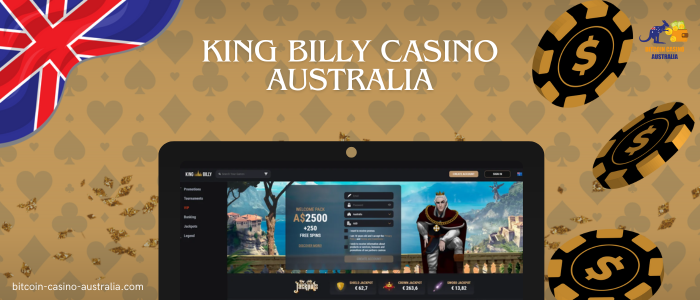poker chips, monitor with king billy casino and website logo on yellow background