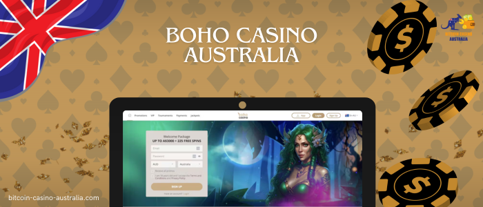 poker chips, monitor with boho casino and website logo on yellow background